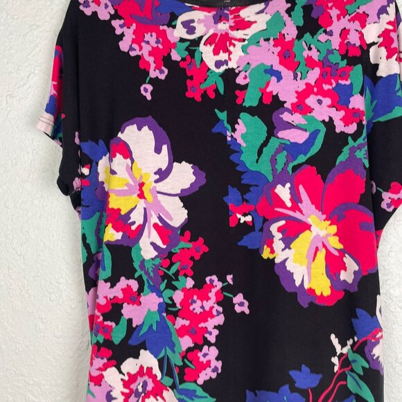 BEVERLY DRIVE SHORT SLEEVE PULLOVER TUNIC TOP Black Pink Red Floral PRINT 1X - Picture 5 of 16